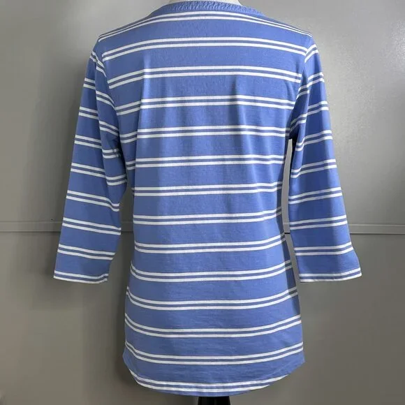 L.L. Bean Women's 3/4 Sleeve Top Tee Shirt Blue and White Stripe Size XS Petite - Picture 7 of 10